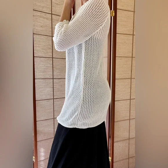 Gap summer white cotton crochet fishnet half sleeve top / tunic / dress coverup - Picture 3 of 9
